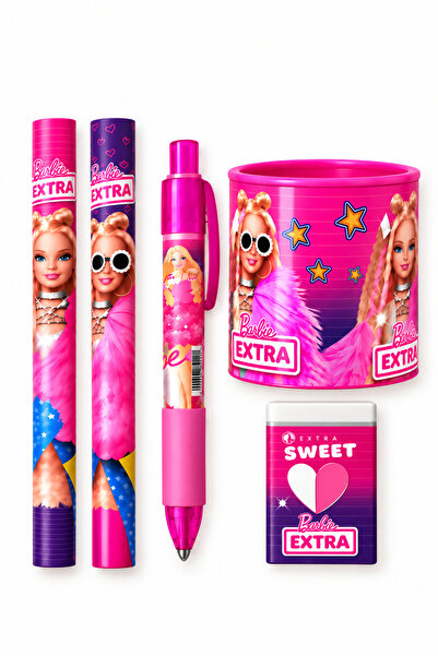 Barbie Extra Pembe Lisanslı 5'li Kırtasiye Okul Seti - Kız Çocuk Doğum Günü H...