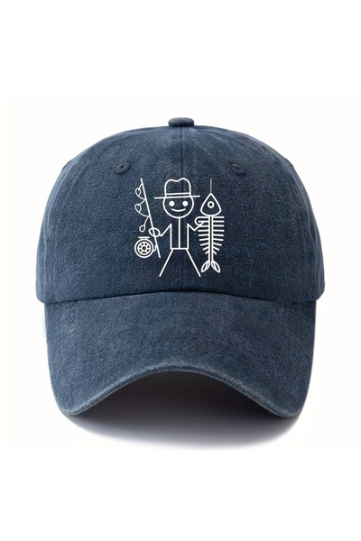 Choice6 Adjustable Navy Blue Printed cartoon man fishing baseball cap, outdoo...