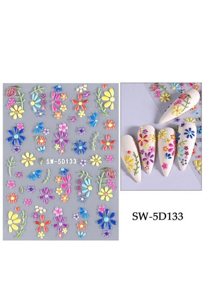 Choice SW-5D133 5D Colorful Daisy Flower Nail Art Sticker Lace Heart Spring H...