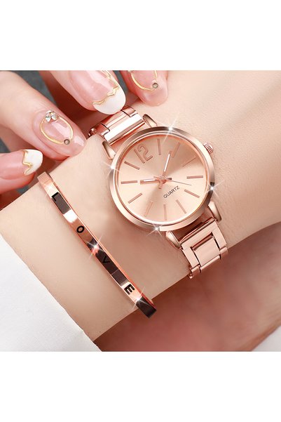 Choice Rose Gold Set 2PCS Women's Watch Fashion Gold Steel Band Quartz Wristw...