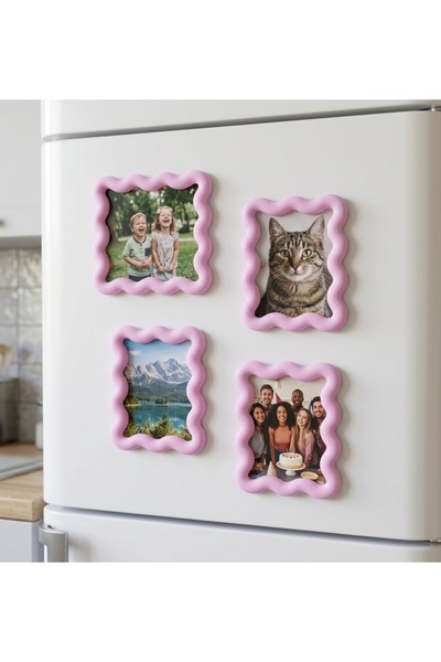 StoreGiz 4 Adet Pembe Çerçeve Magnet 10x7 cm 3D Baskı Buzdolabı Magneti - Fot...