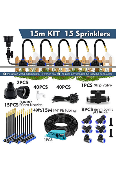 choice2 15m Kit 30-5m 1/4" 4/6mm Misting Cooling System 360° Free-bend Adjust...