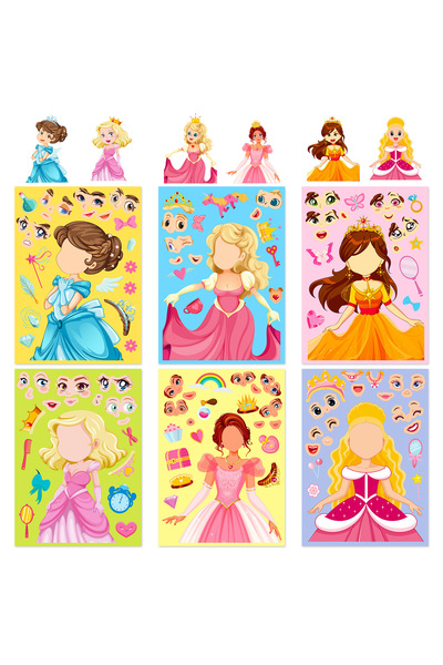 Choice Princess A 6pcs 6-42Sheets Children DIY Puzzle Sticker Games 6 Princes...