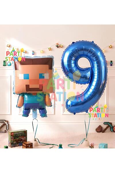 Parti Station Minecraft Balon 9 Yaş Doğum Günü Set Minecraft Konsept Balon ve...