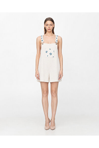 Derla Collection Müslin Tulum Salopet Mavi Çiçekli Cep Detaylı