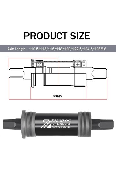 BUCKLOS 68x124.5mm Bicycle Bottom Bracket Road Mountain Bike Square Crank BB ...