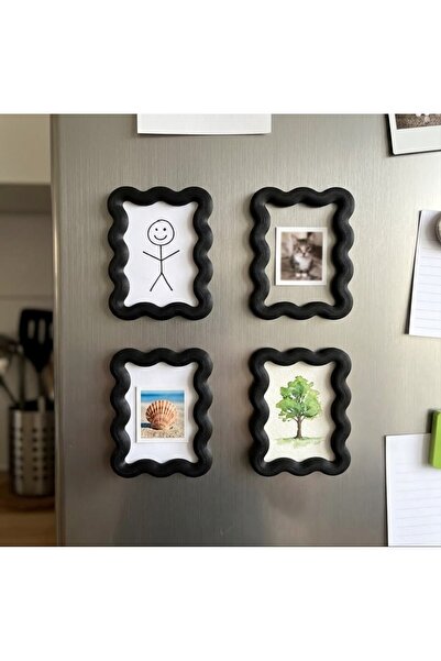 StoreGiz 4 Adet Siyah Çerçeve Magnet 10x7 cm 3D Baskı Buzdolabı Magneti - Fot...