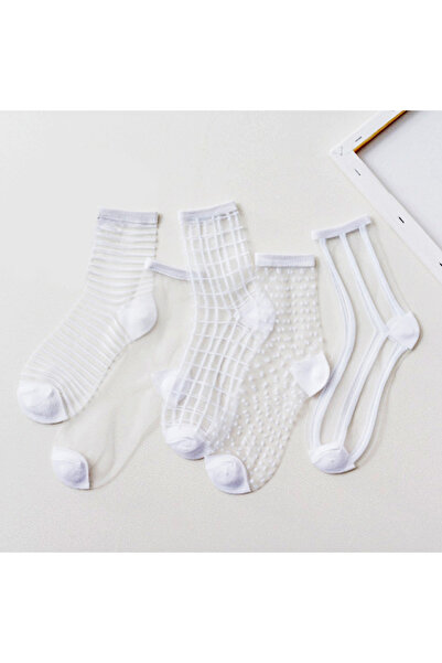 Choice One Size WHITE 5 Pairs Women Ladies Socks Fashion Sheer Mesh Glass Sil...