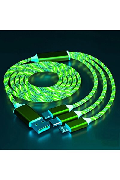 Choice3 1m 3in1 Green Glowing LED 3 IN 1 Cable For Samsung Xiaomi iPhone Flow...