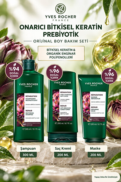 Yves Rocher Yıpranmış Saçlara Özel Onarıcı Bitkisel Keratin 3'lü Bakım Seti -...