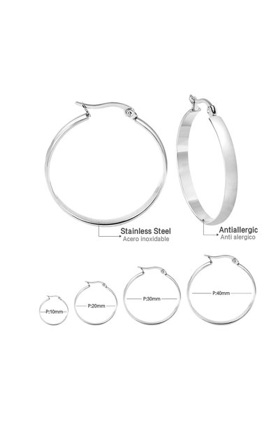 Choice 30mm 02 silver LUXUSTEEL 10/20/30/40MM Hoop Earrings For Women Men Bas...