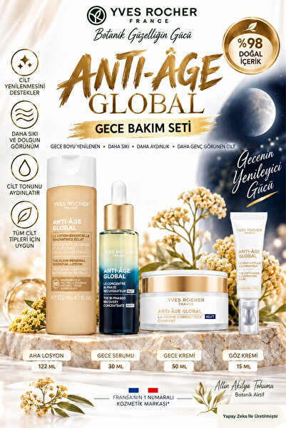 Yves Rocher Leke Ve Kırışıklık Karşıtı 4'lü Gece Yenileme Seti - AHA Losyon S...