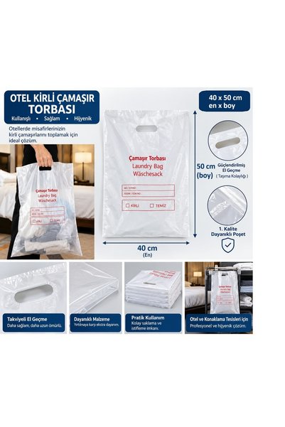 3DTÜKETİM Otel Kirli Çamaşır Poşeti 1000 adet Torbası Laundry Bag Hijyen , ku...