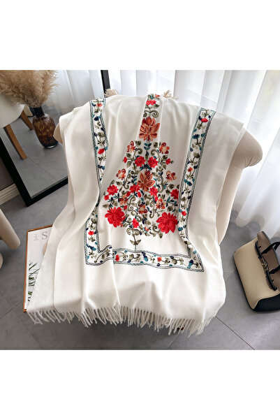 choice2 Beige Luxury High Quality Embroidery Scarf Elegant Women Winter Thick...