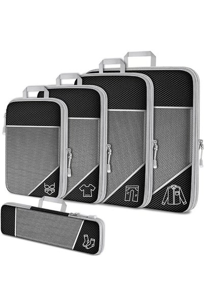 Choice black Compression Packing Cube Set Expandable Mesh Travel Bag Luggage ...