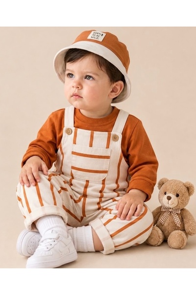 Asila Baby Striped Pocket Detailed Salopet, Stretchy Fabric Sweatshirt and Sa...