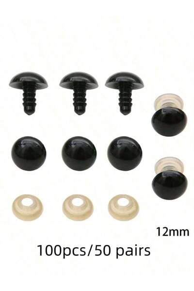 Choice7 100pcs 50pairs 12mm 100-Pack Safety Eyes for Amigurumi - 5-16mm Black...