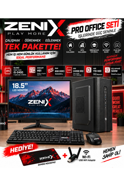 Zenix Gaming Zenix Office İ5-2400 8GB Ram 240GB SSD 1TB HDD Ofis Bilgisayar S...