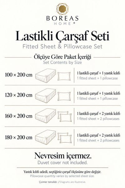 Boreas Home Pure Ranforce Single and Double Elastic Bed Sheet and Pillowcase Set 100X200-160X200 cm Anthracite Gray