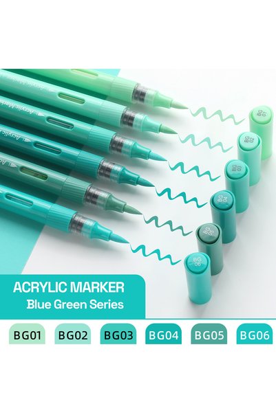Choice 6pcs Blue Green Acrylic Paint Markers Set, 6/60 Colors Brush Tip Acryl...