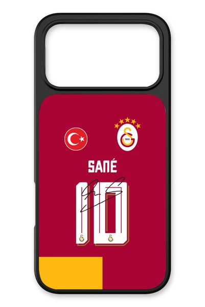 Galatasaray حافظة هاتف مرخصة من الزجاج مزودة بتوقيع Leroy Sane متوافقة مع iPh...
