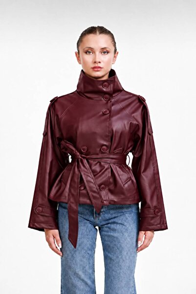 mega lucky Premium Faux Leather Stand Collar Lined Women's Leather Jacket