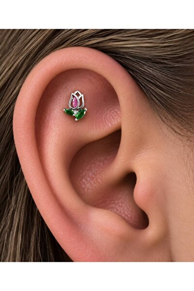 Arescollection zirkon taşlı 1 adet lale tragus helix lobe uyumlu piercing