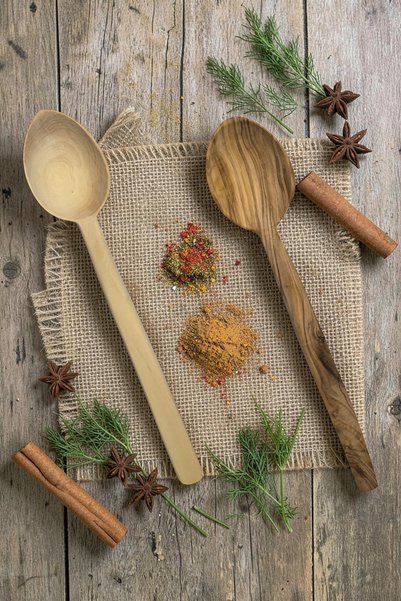 TROYAN 1868 30 cm Large Size Natural Olive and Cinnamon Wood Spoon Set |   In Gift Wooden Box