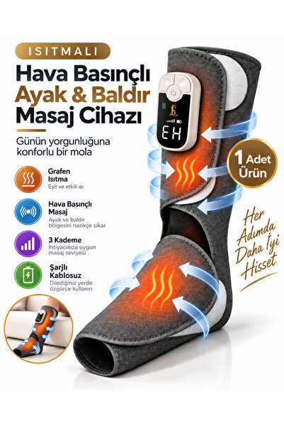 EN SİGA Isıtmalı Hava Basınçlı Ayak Baldır Masaj Cihazı Şarjlı 3 Kademeli Dij...