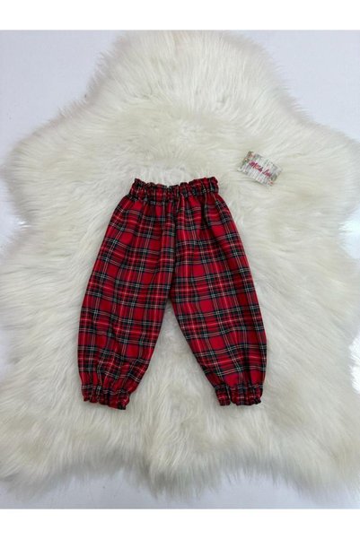 Moda Lina Kırmızı Ekose Pantolon