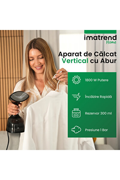 IMA TREND Aparat de Calcat Vertical Portabil cu Aburi 1800W, Rezervor 300ml, Incalzire Rapida 30s