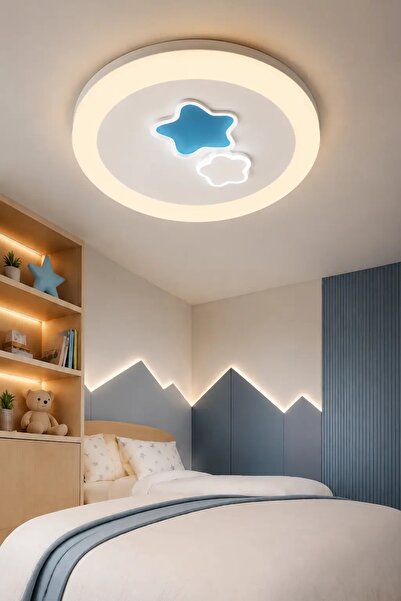 Elvora Home Modern (PREMİUM) 3 Renkli LEDli Tavan Plafonyer Avizesi Yıldız De...