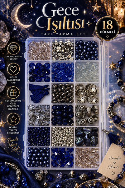 By MO Accessories 🌙 Gece Işıltısı – 18 Bölmeli Takı Yapım Boncuk Seti