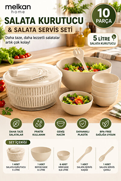 Melkan Home Salad Dryer & Salad and Vegetable Dryer 5 Liter Salad Service Set...