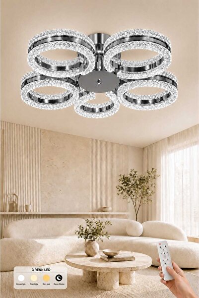 MAVERALİGHTİNG ALYA 5Lİ AVİZE 3 RENK LED ISIKLI KUMANDALI AVİZE MODERN SALON ...
