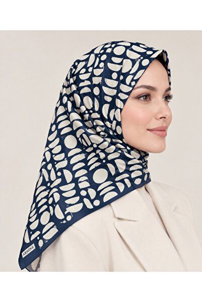 Armine Silk Scarf 2024 Summer - 9174-81 Navy Blue Cream Twill