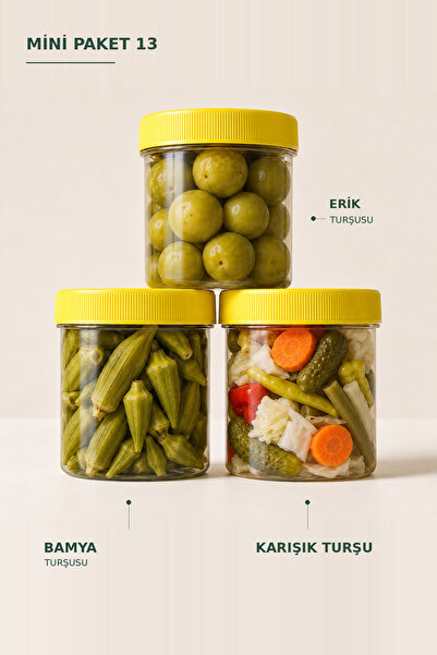 Tarihi Kemerburgaz Turşucusu Mini Paket 13 Erik, Bamya, Karışık Turşu 3 x 330 g