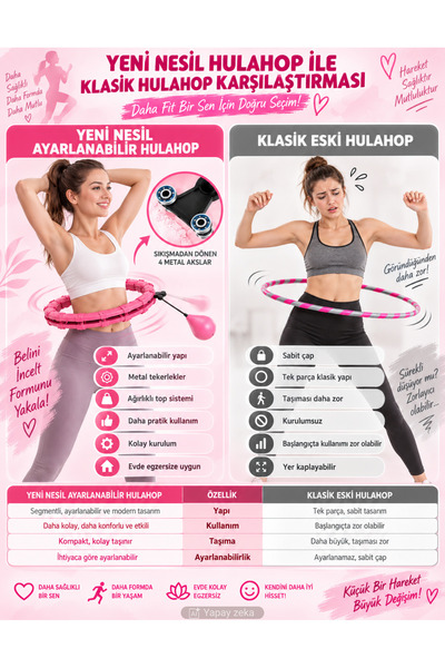 Folveit Hulahop Egzersiz Çemberi - Egzersiz Halkası - Ağırlıklı - Bel Bölgesi Ayarlanabilir - Hulahop
