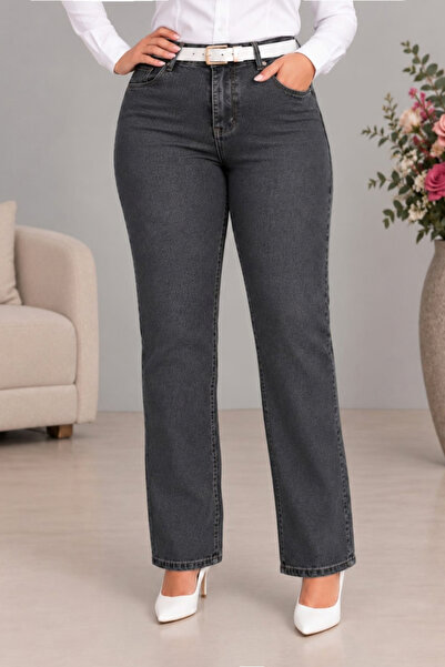 CEDY DENIM - Kadın Büyük Beden Boru Paça Yüksek Bel Regular Fit Likralı Panto...