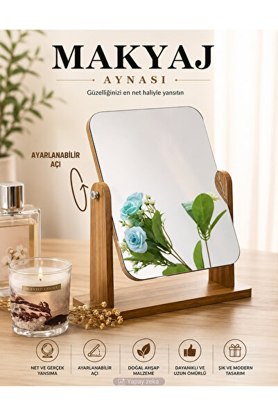 Unichrome El Aynası Masa Aynası Makyaj Aynası Ayarlanabilir Kare Makeup Mirror 18cm