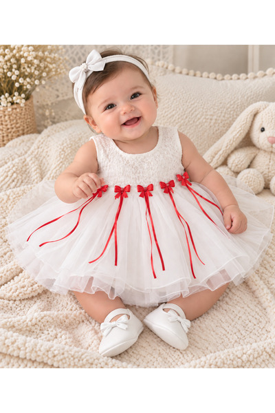 Petite Ponpon Baby Kız Bebek Beyaz Elbise 3 parça 3 Aylık Mevlüt Elbisesi