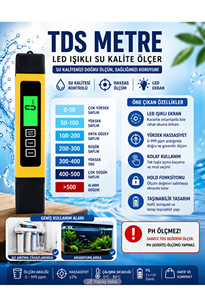 Folveit 3 In 1 Termometreli Tds Metre Led Işıklı Su Kalite Sertlik Iletkenlik...