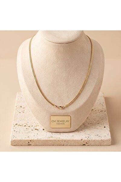 CM Jewelry Vıp Seri 316L Çelik 14K Gold Renk Taşsız Klasik Ince Zincir Kolye ...