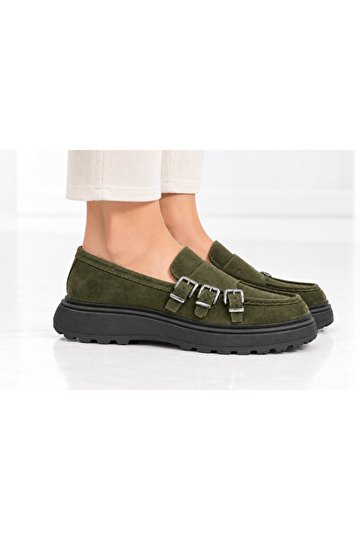 Oneka Shoes Erkek Günlük Loafer üç tokalı Haki Yeşil süet 120926ELÜTL1149