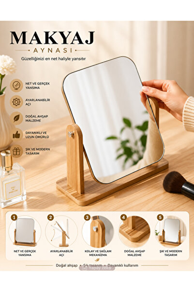 Unichrome El Aynası Masa Aynası Makyaj Aynası Ayarlanabilir Kare Makeup Mirror 18cm