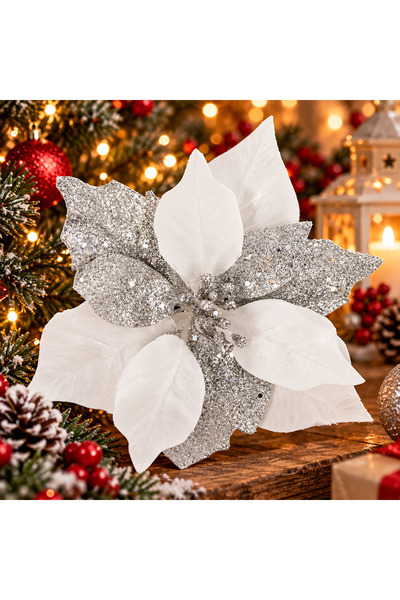 SERSIMO Set de 5 ornamente de Crăciun pentru brad, stea Poinsettia, 23 cm, al...