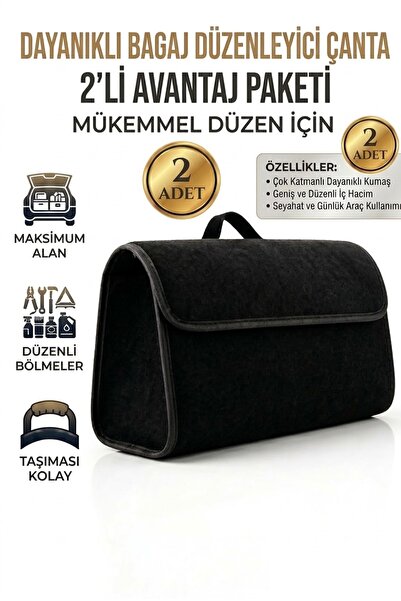 2 Li Keçe Araba Bagaj Çantası | Dayanıklı, Pratik Ve Şık Araç içi Geniş Hacimli Organizer TAKIM ÇANTASI