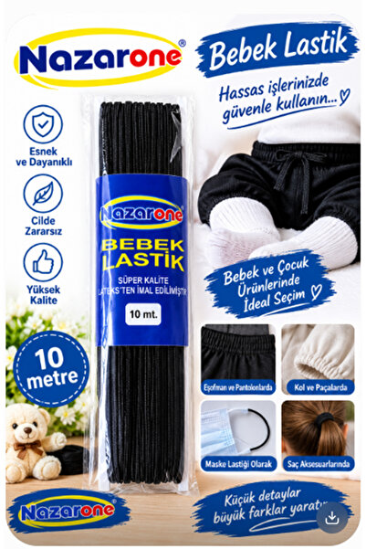 Kezban Tekstil NAZARONE Siyah Bebe Lastiği Bel Paça Lastiği 10 Metre