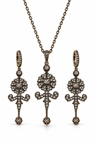 Shinestar atelier Vintage Osmanlı Motifli Zirkon Taşlı Gold Renk Kadın Takı S...