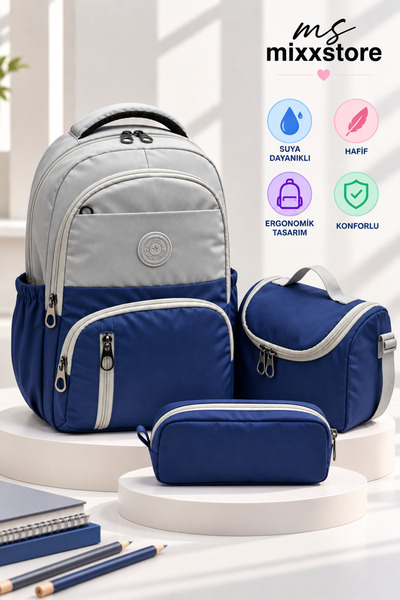 ms mixxstore Water Resistant Fabric Foil Backpack School Bag with Lunchbox an...